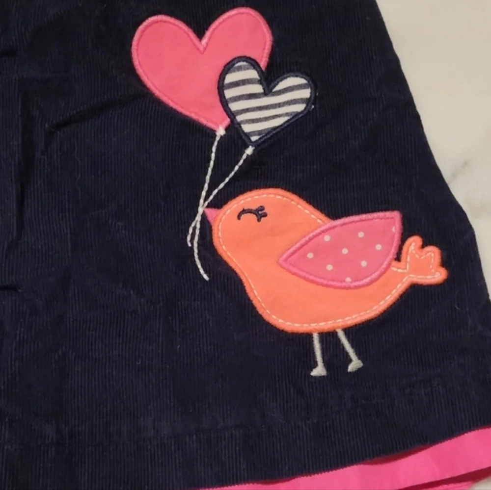 Carter's Corduroy Navy Blue Pink Summer Embroidered Bird Dress Size 6 Month